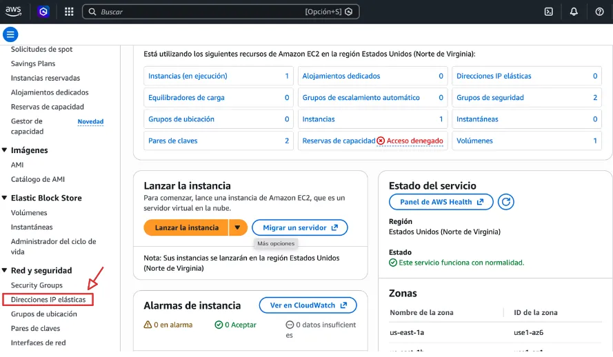 abrir panel de ip elasticas