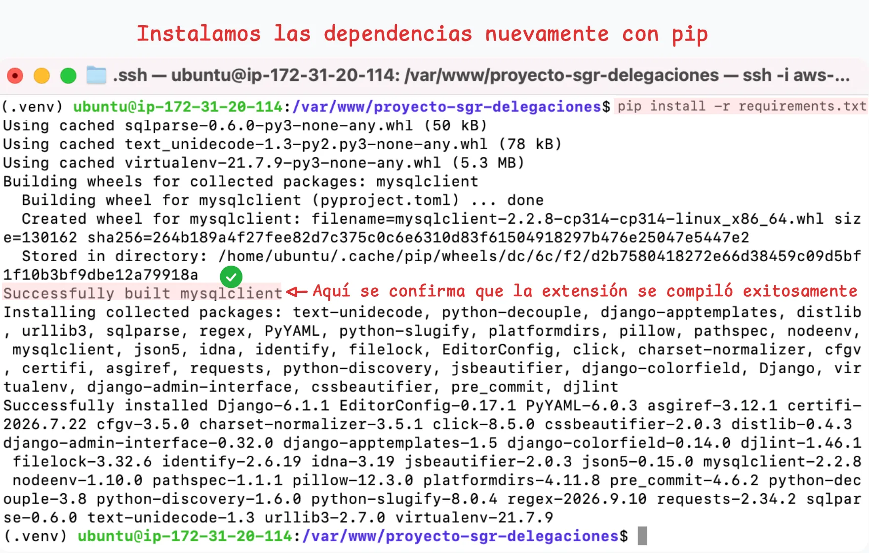 instalar dependencias con éxito