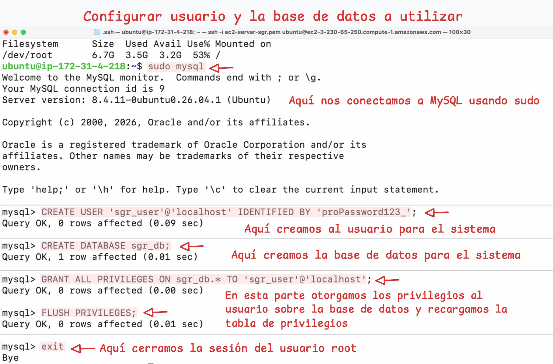 Configurar usuario y base de datos del sistema