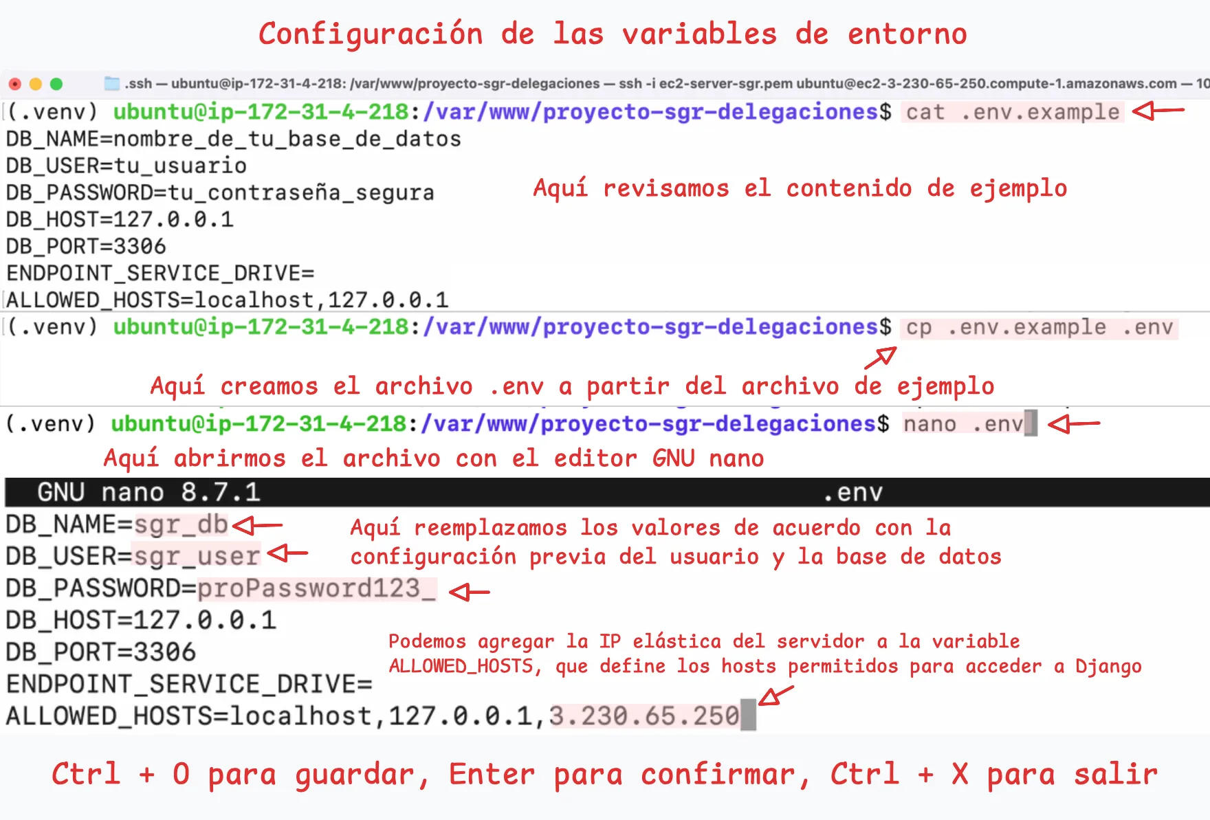 Configuración de las variables de entorno