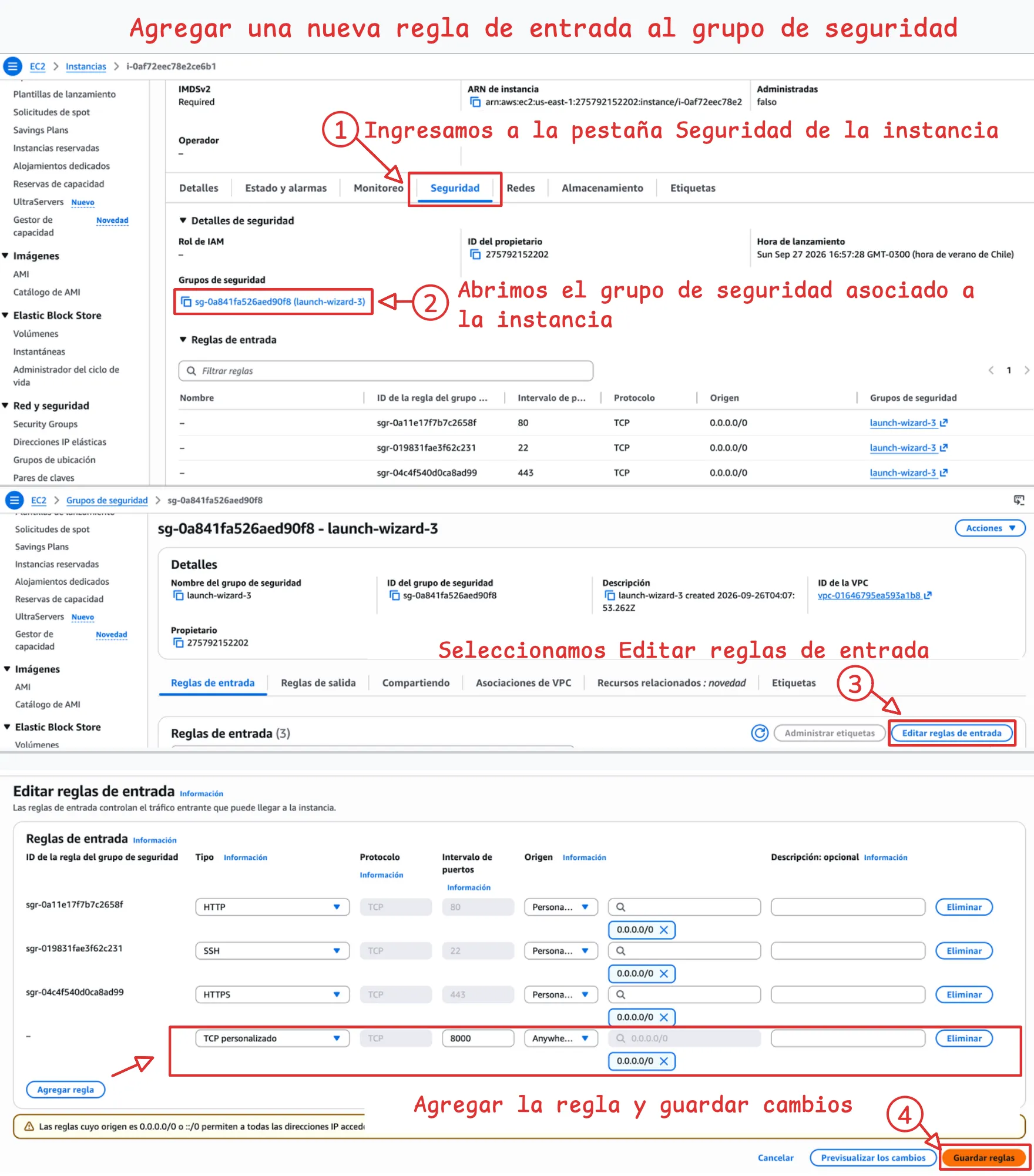 Agregar puerto al grupo de seguridad