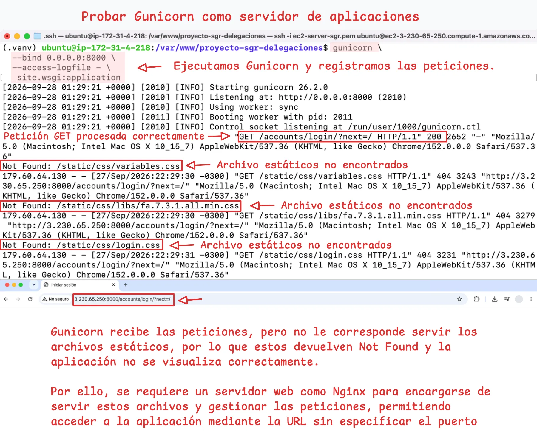 prueba de funcionamiento de gunicorn